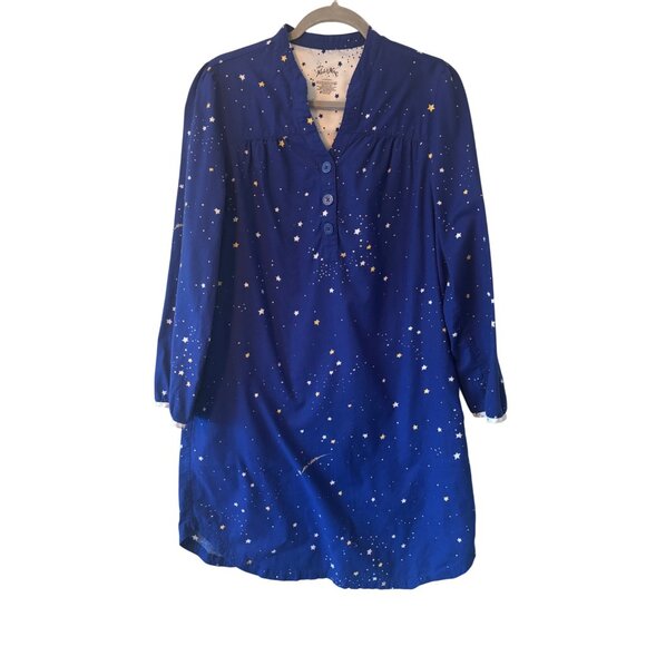 Nick & Nora Starry Night Blue Cotton Pajama Sleep Shirt Nightshirt Stars Print L - Picture 2 of 10